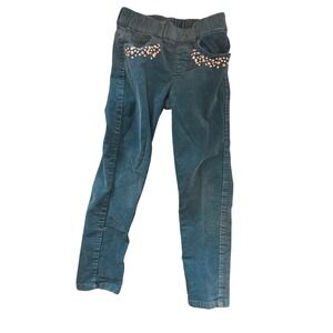 Y2K Gymboree Girls Teal Blue Corduroy Pants Sequin Accents Sz 5 Pull On Slim Leg